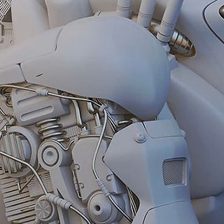 Humanoid robot shoulder that is armed with machine gun showcasing expert 3d modeling and rendering