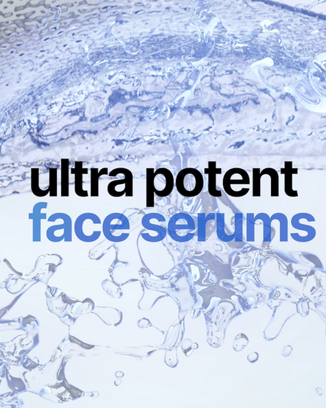 a blue background with the words ultra potent face serums