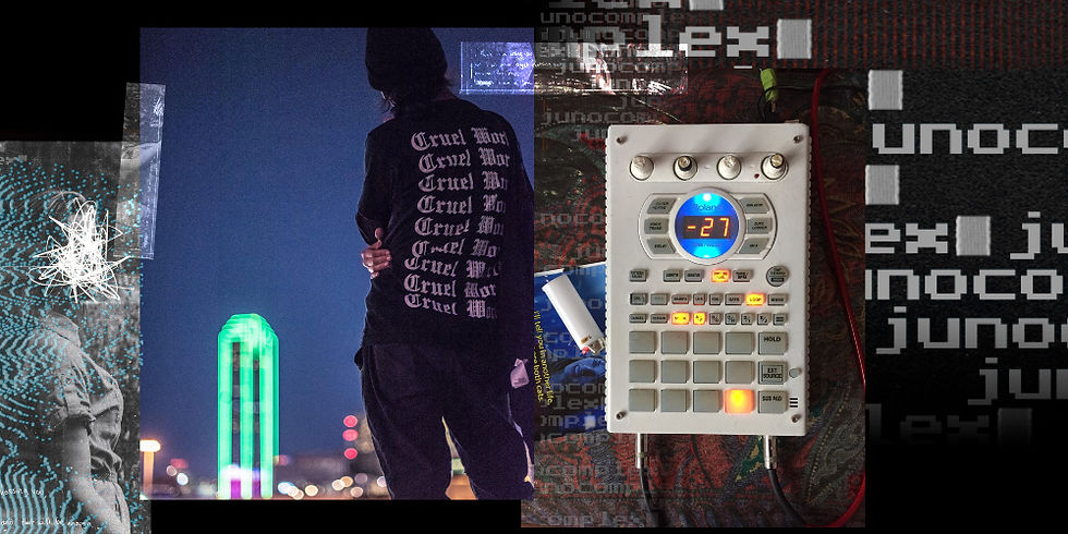 In a captivating image, a man stands and gazes at the cityscape, while in the foreground, a Pattern Recording Instrument SP404 is prominently displayed. The urban backdrop reflects the vibrant energy of the city, while the instrument represents the creative potential and versatility in music production