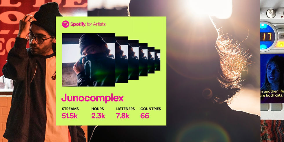 In a dynamic composition, three elements converge in a single image. A man, standing on a concert stage, touches his head in a moment of musical inspiration. On one side, an image symbolizing Spotify for Artists captures the essence of digital music distribution and analytics. Meanwhile, the radiant sun emerges from the man's head, representing creativity and brilliance coming to life.