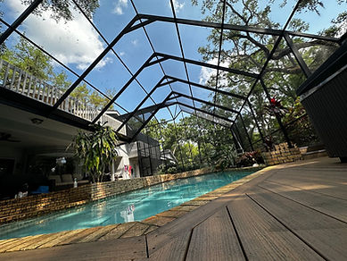 pool enclosure with newly installed screen fish hawk