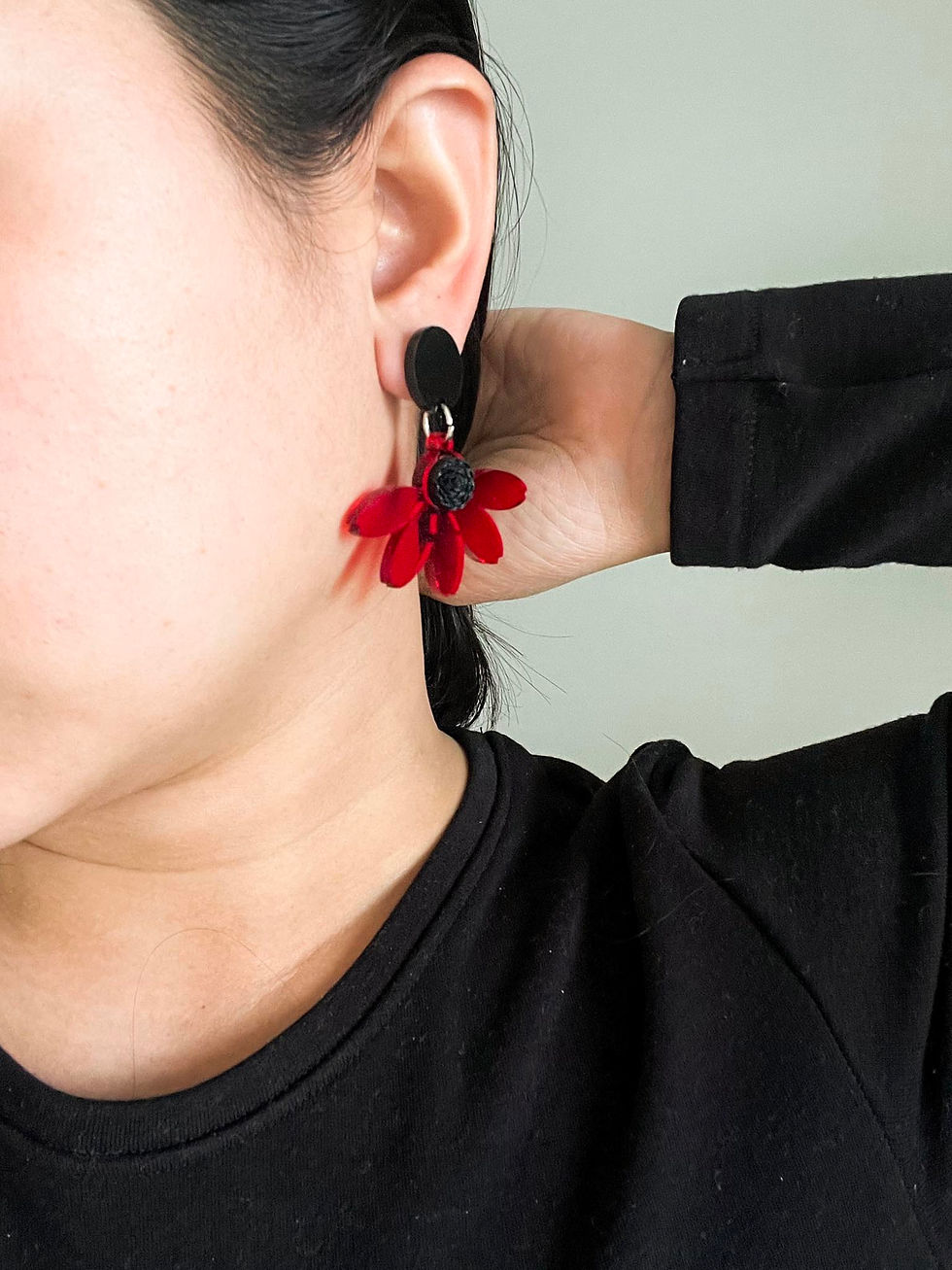 Thumbnail: Medium Black and red Half a daisy earring H