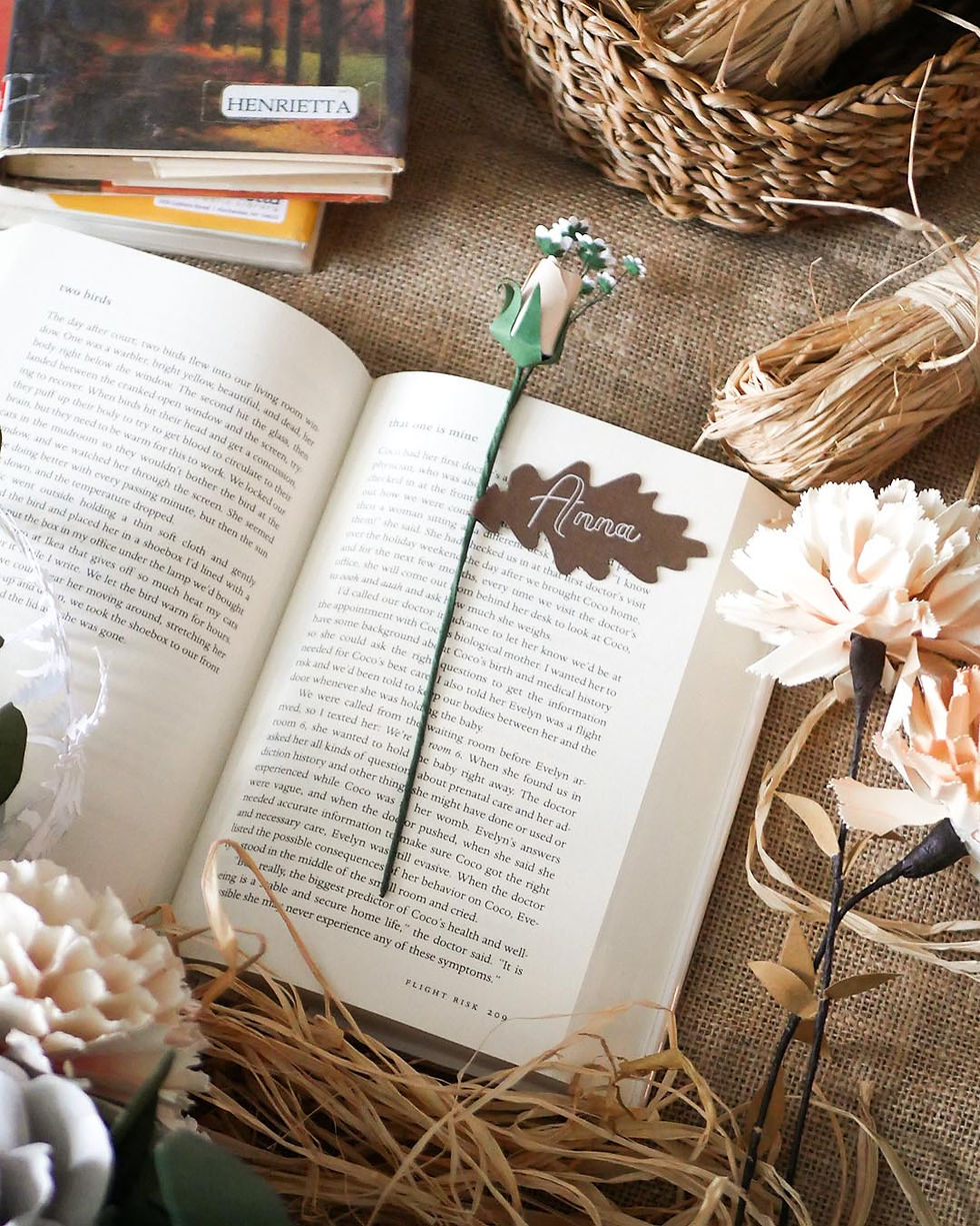 Thumbnail: Paper Rose Bookmark in Tan