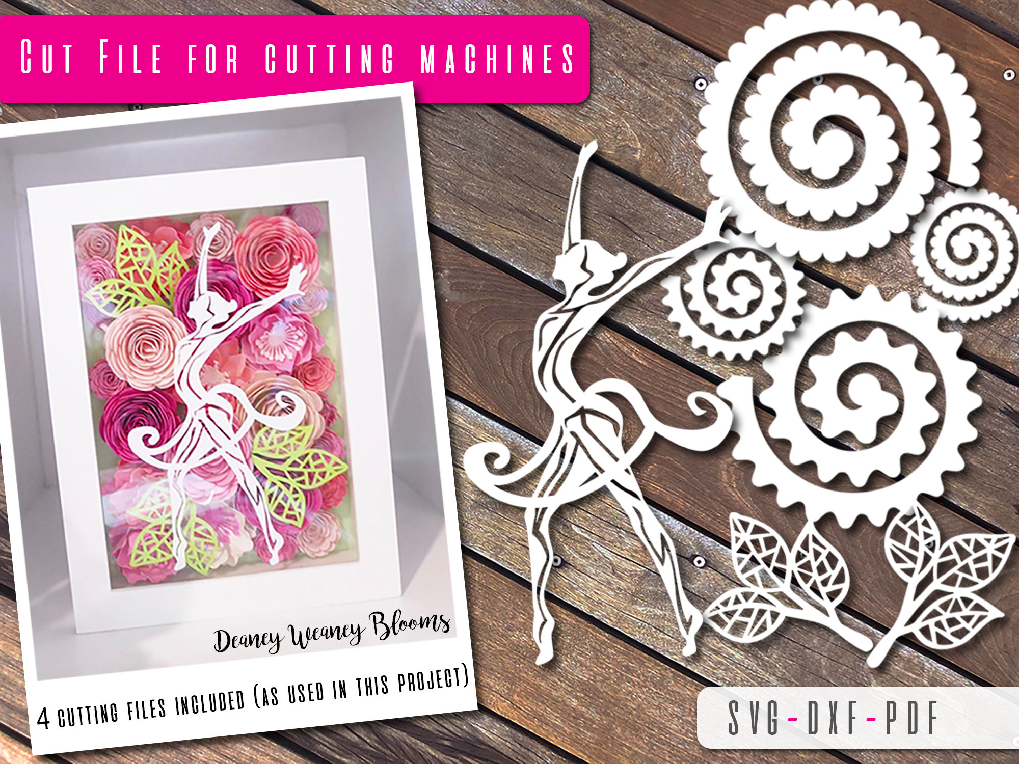 Dancer and paper flowers SVG, PDF and DXF template Bundle