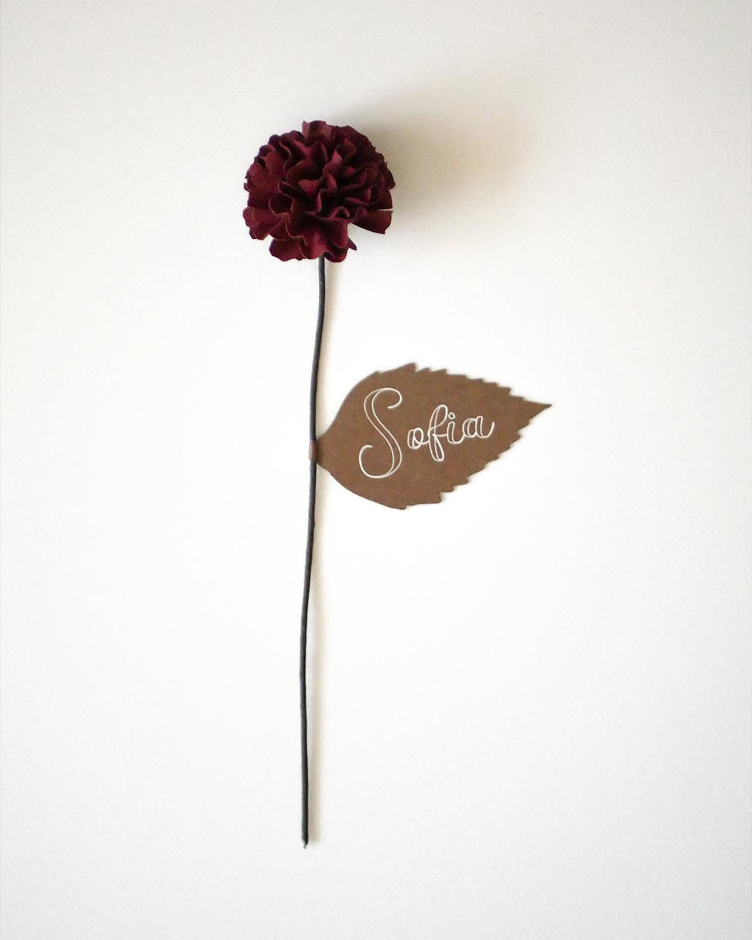 Paper Carnation Bookmark in Burgundy