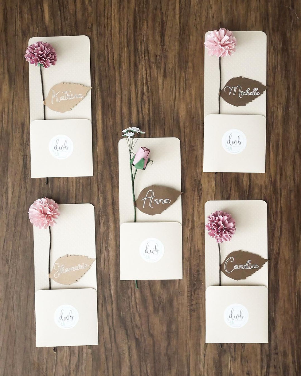 Thumbnail: Bridal party bookmark invitation set in Pink and Mauve