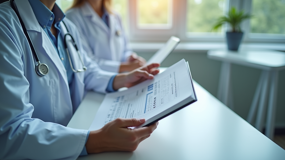 Close-up view of a medical consultation with a doctor reviewing hormone test results