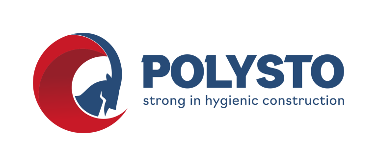 Polysto est notre fournisseur de plinthes pour 3S. Le logo Polysto est écrit en bleu foncé avec le logo bleu et rouge sur le côté gauche.