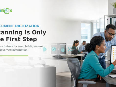 Operations leaders reviewing a structured document digitization workflow from fragmented files to governed information