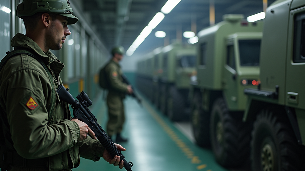 Close-up view of military equipment being inspected in a European defence facility