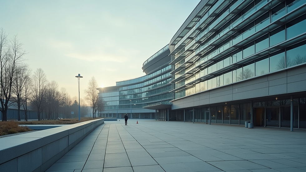 Eye-level view of a European Parliament building exterior