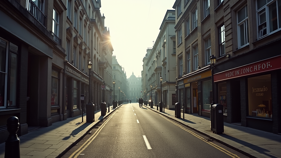 High angle view of a quiet street near Kings Cross, London, early morning