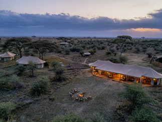 A birds eye view of a Northern Serenegeti  luxury tented camp used during a photographic safari with Untamed Photo Safaris.