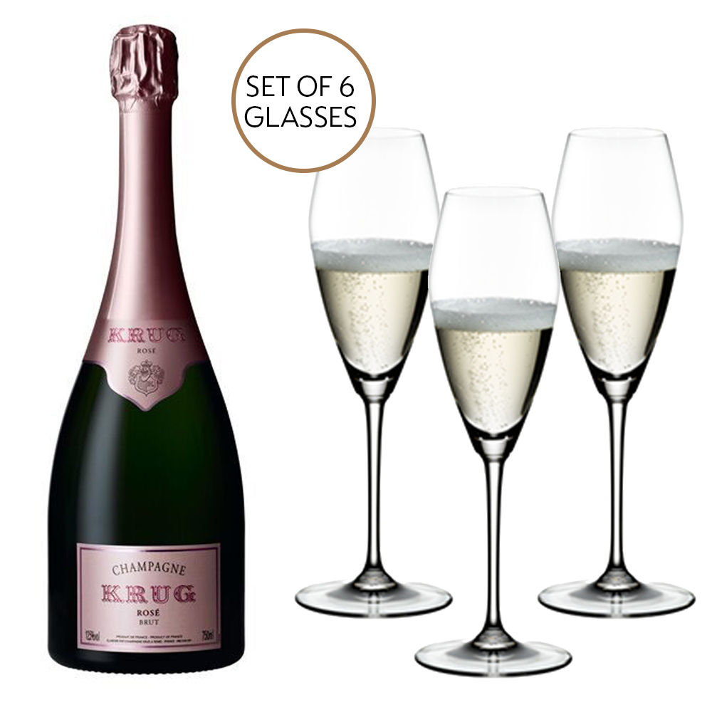 2 x Krug Rosé & Riedel Extreme Glasses