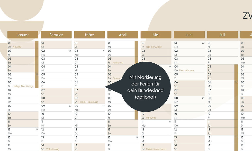 Miniaturbild: Jahresplaner mit Schulferien für dein Bundesland