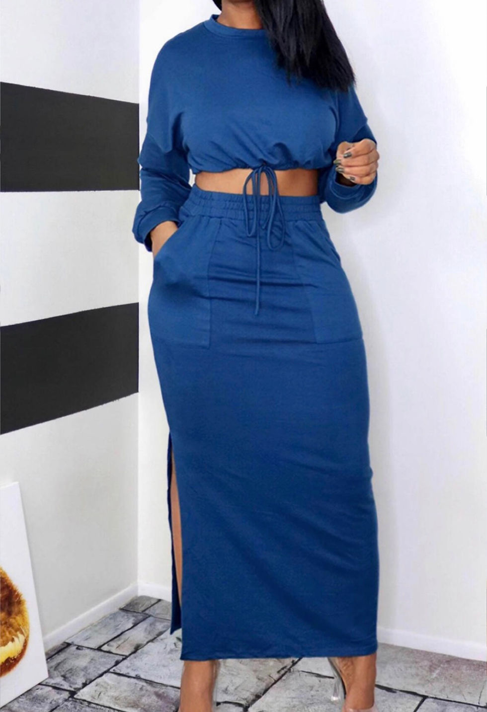 Thumbnail: Long sleeve mid drift tie up maxi