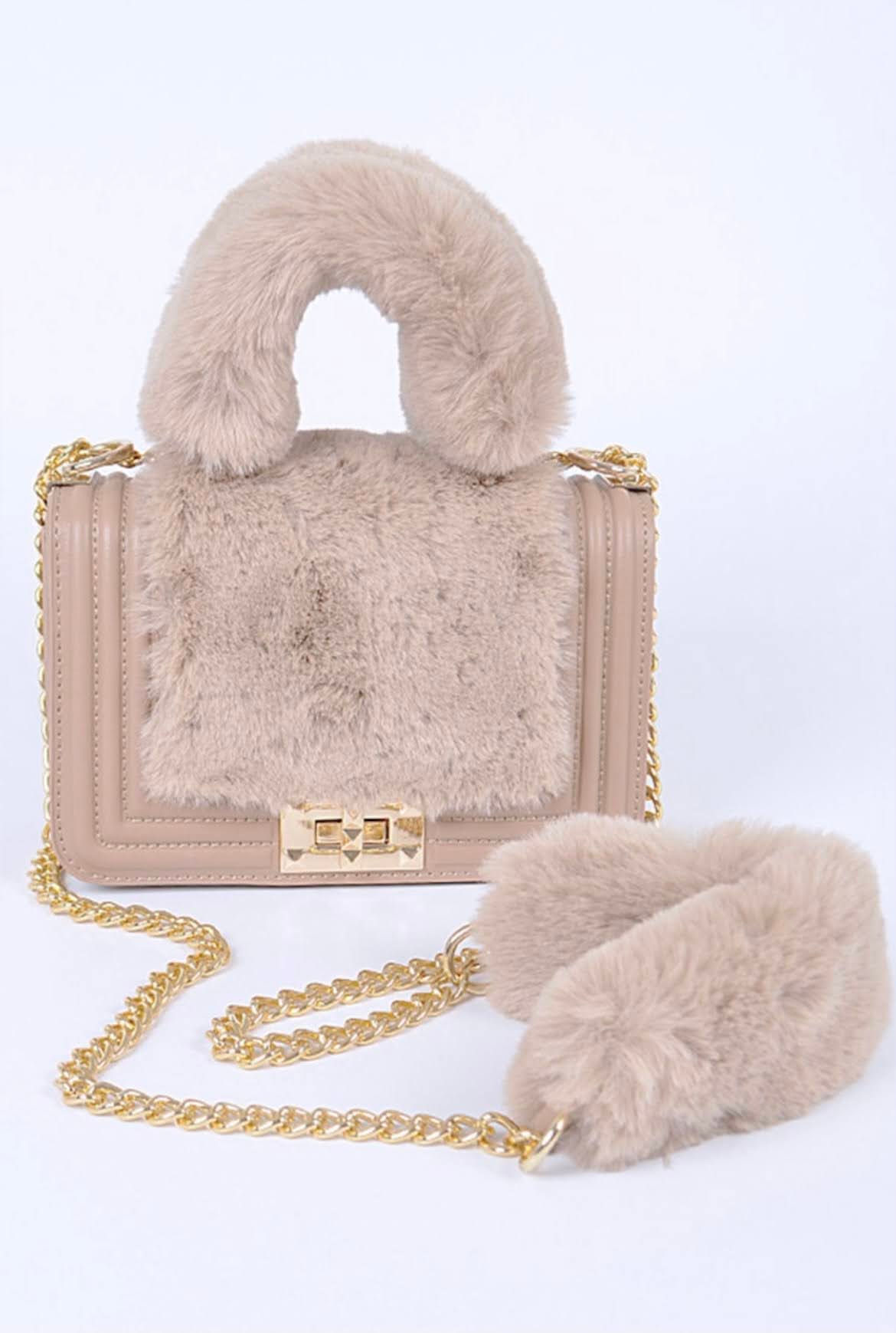 Faux Fur Plushy Handle Shoulder Bag