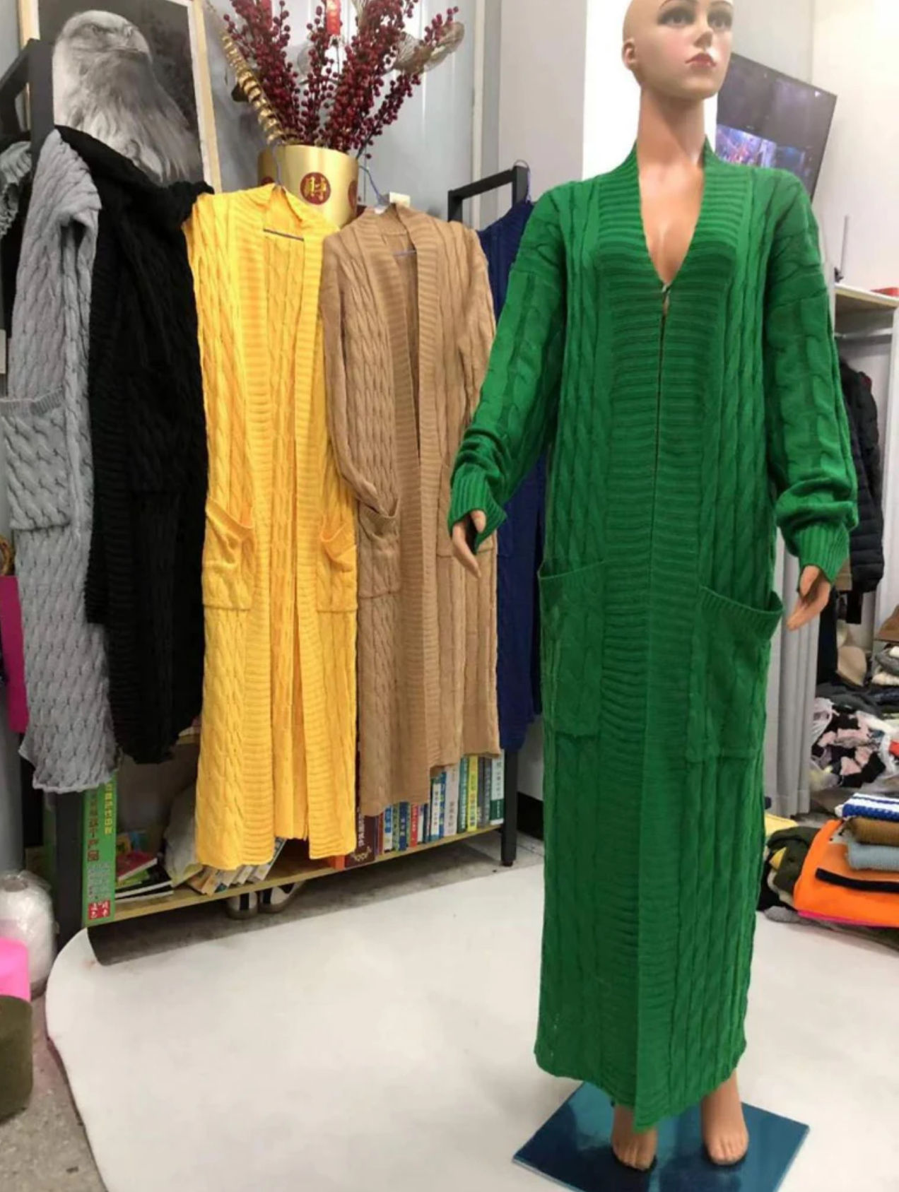 Long Cable-Knit Cardigan / Duster