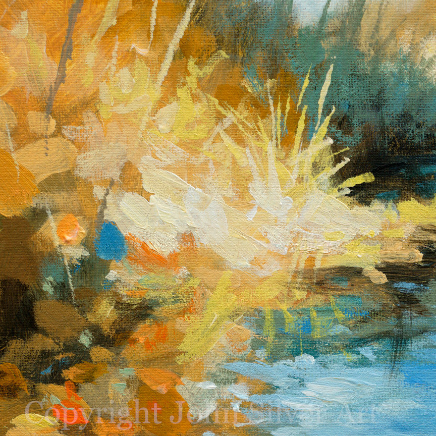 Thumbnail: Sun on the River. Original Impressionist Landscape 12" x 10" Acrylics