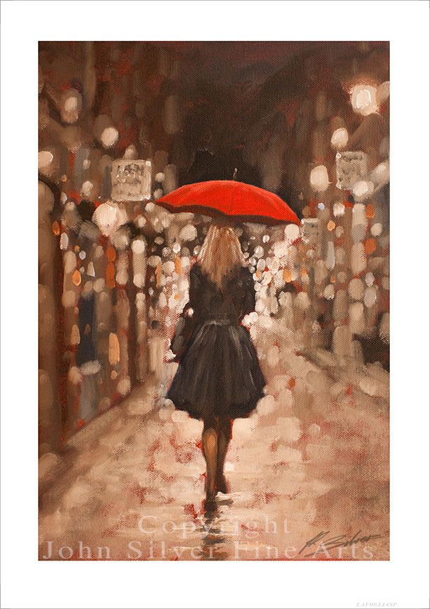 Girl in the rain II. Printable download. A3 Size.