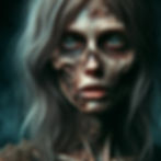 Featured Image For The Psychology of Zombie Horror. Illustration of a zombie woman with pale blue eyes and rotting flesh, half of her face torn away to reveal the emptiness beneath.