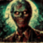 Illustration of a menacing Deadite with glowing eyes and decaying flesh from the Evil Dead franchise.