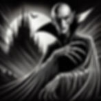 Vintage Nosferatu illustration of the vampire with a castle in the background, under a full moon.