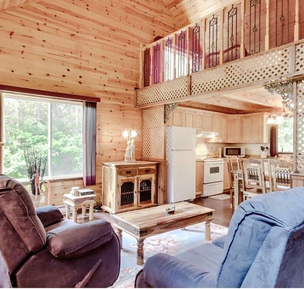 Living room fireplace cottage rental