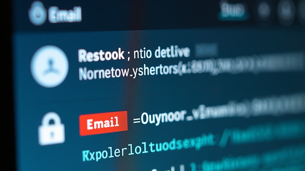 Close-up view of a computer screen showing an email inbox with a suspicious message highlighted