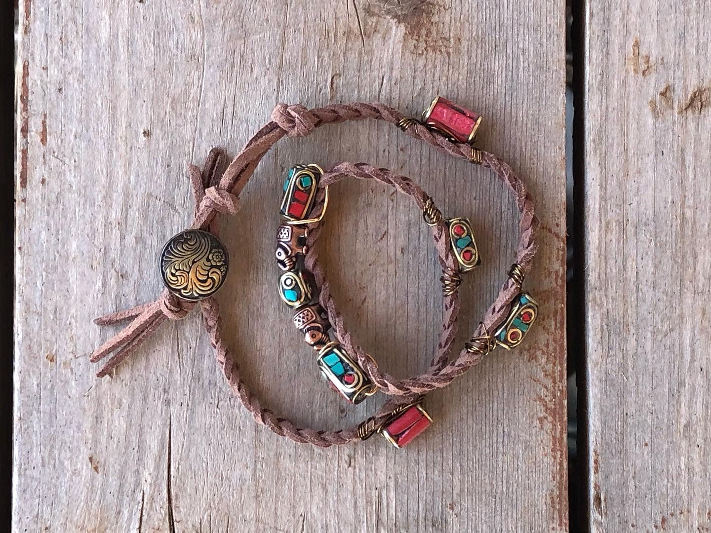 BRAIDED LACE LEATHER WRAP BRACELET 