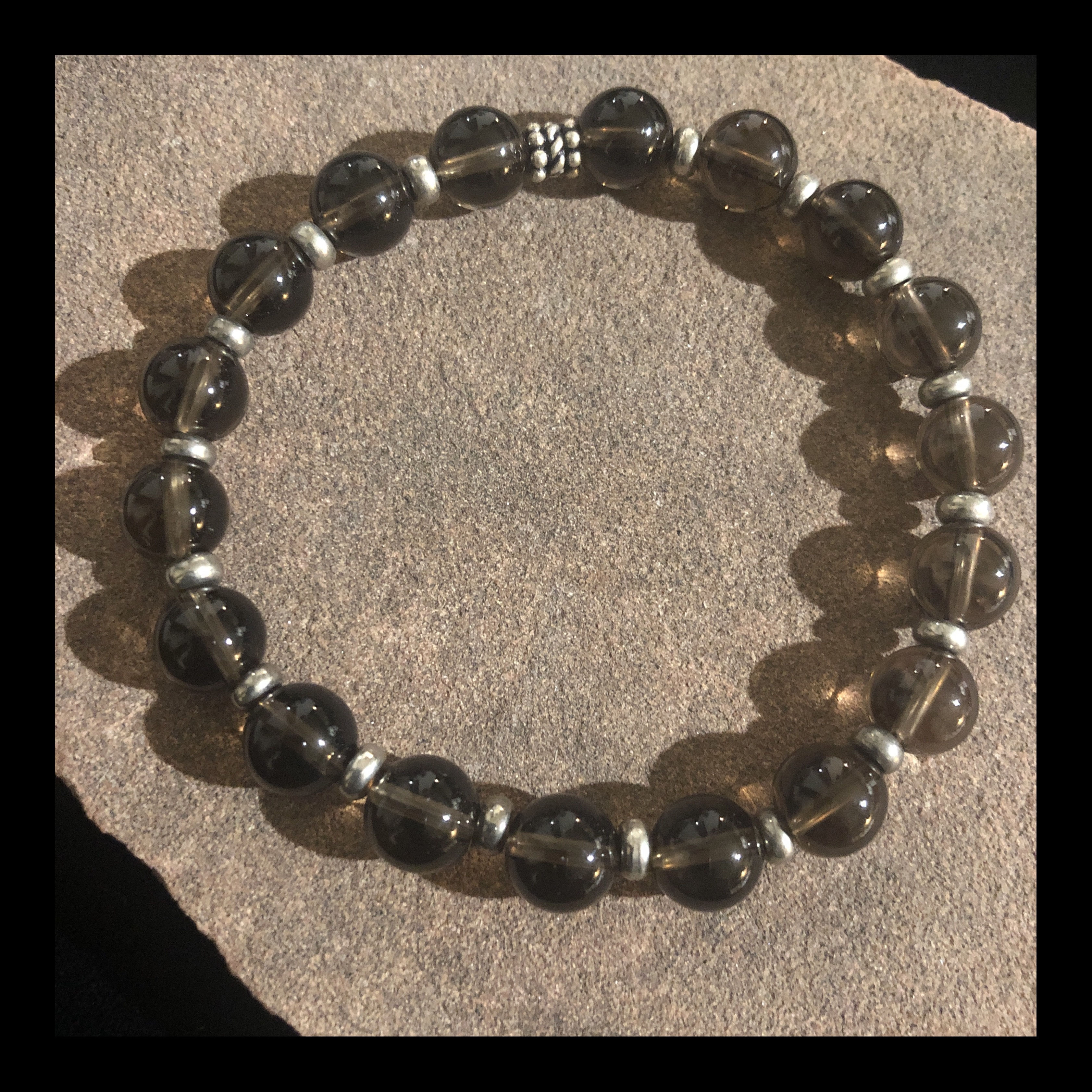SMOKY QUARTZ BEADED STRETCH BRACELET 