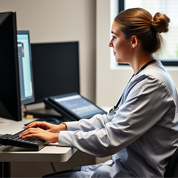 Nursing professor working at a computer