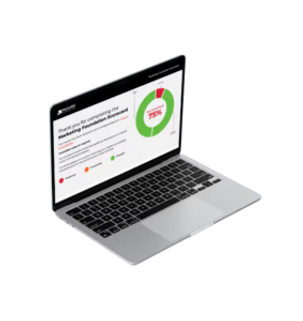 Laptop showing results page from the Marketing Foundation Scorecard