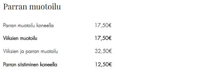 Hiuskimallus hinnasto parran muotoilu