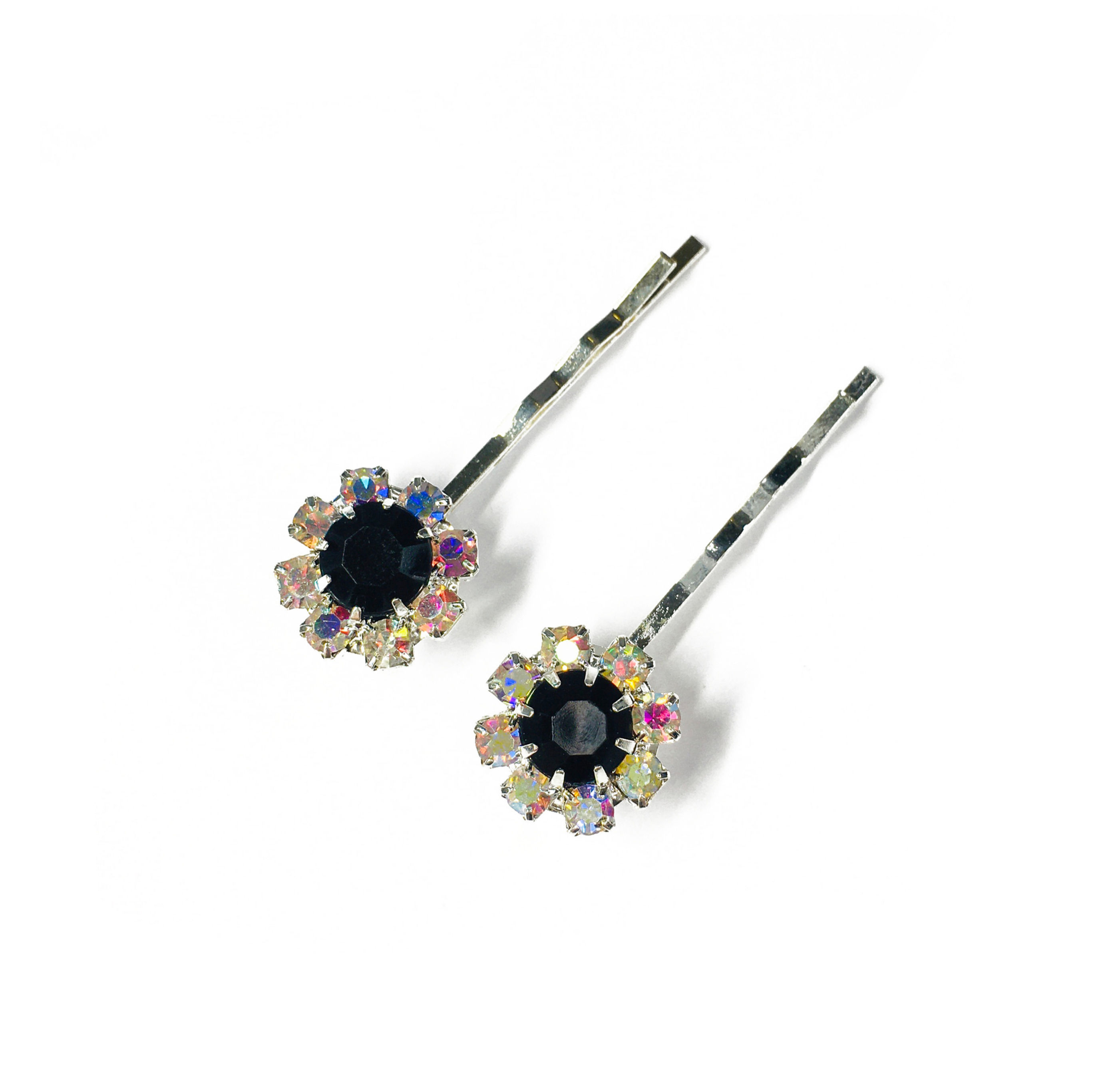 Black & Colourful Diamonte Hair Slides