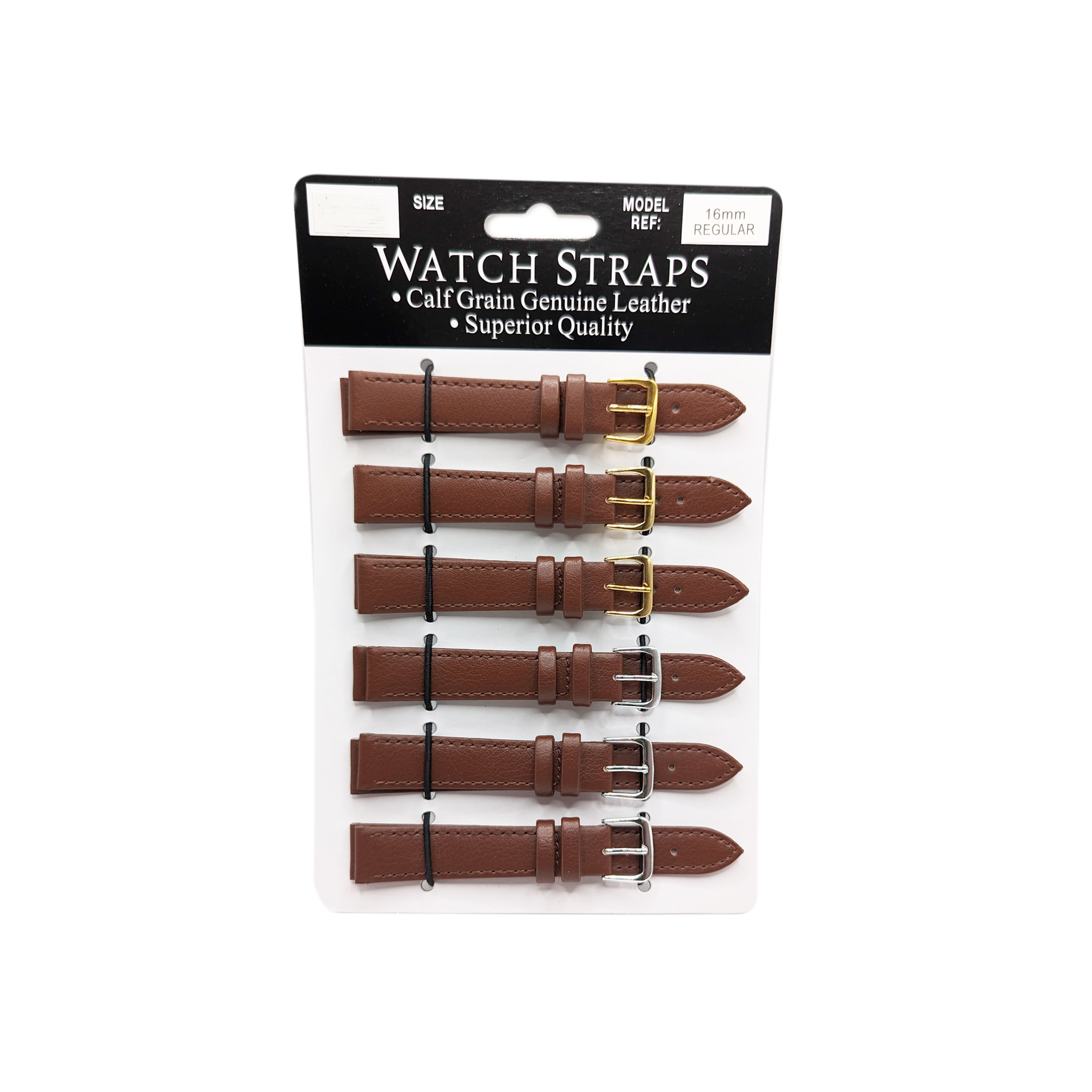 16mm Genuine Leather Brown Tan Watch Straps 6pk