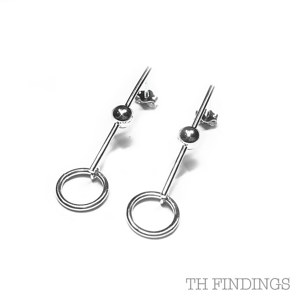 Sterling Silver 925 Bar, Ball & Hoop Stud 925 Silver Earrings