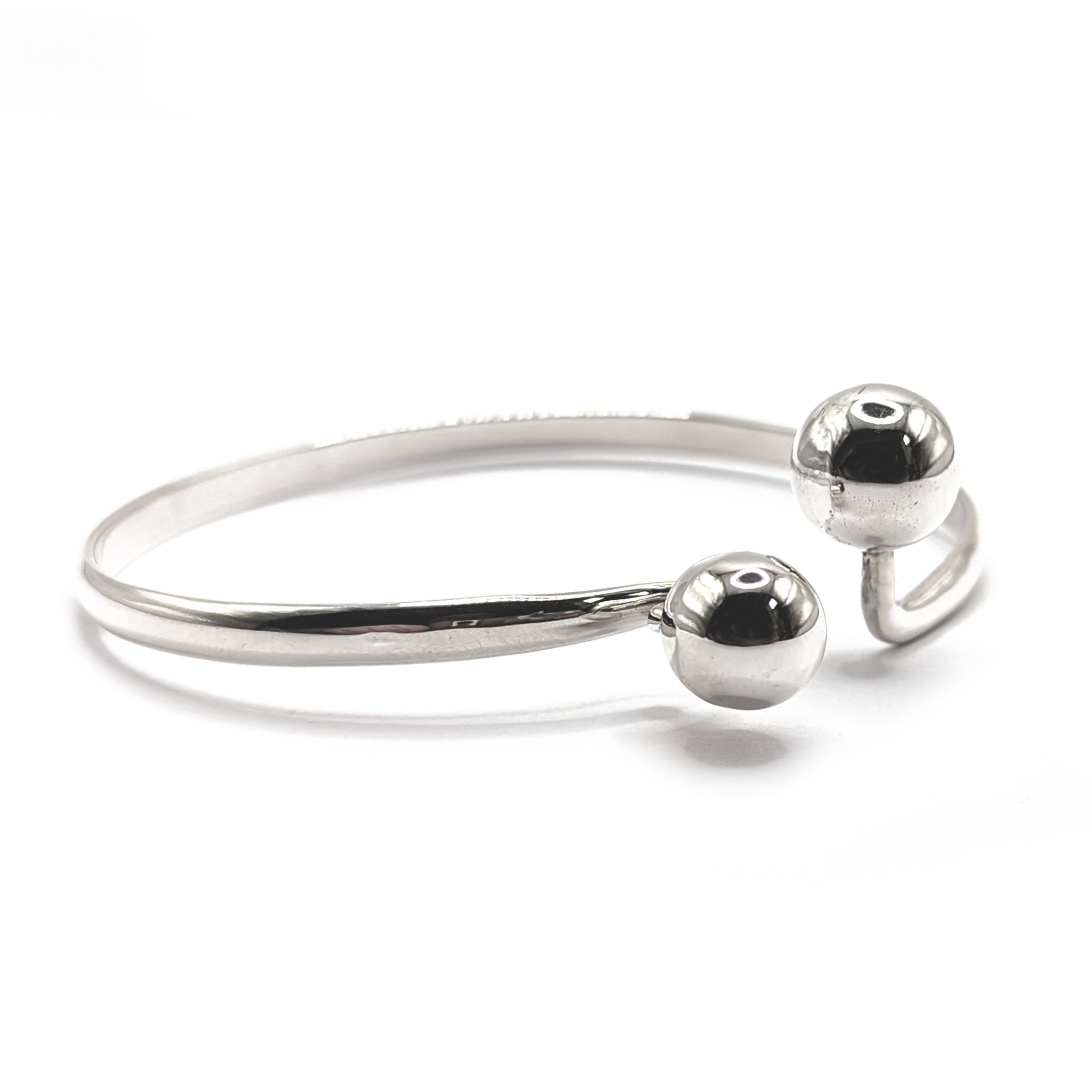7.5"  Double Ball Sterling Silver Bracelet Bangle
