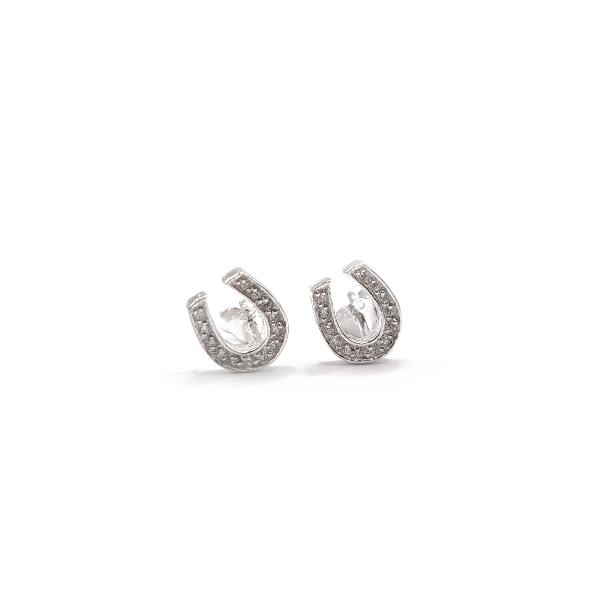 Sterling Silver CZ Horse Shoe Studs