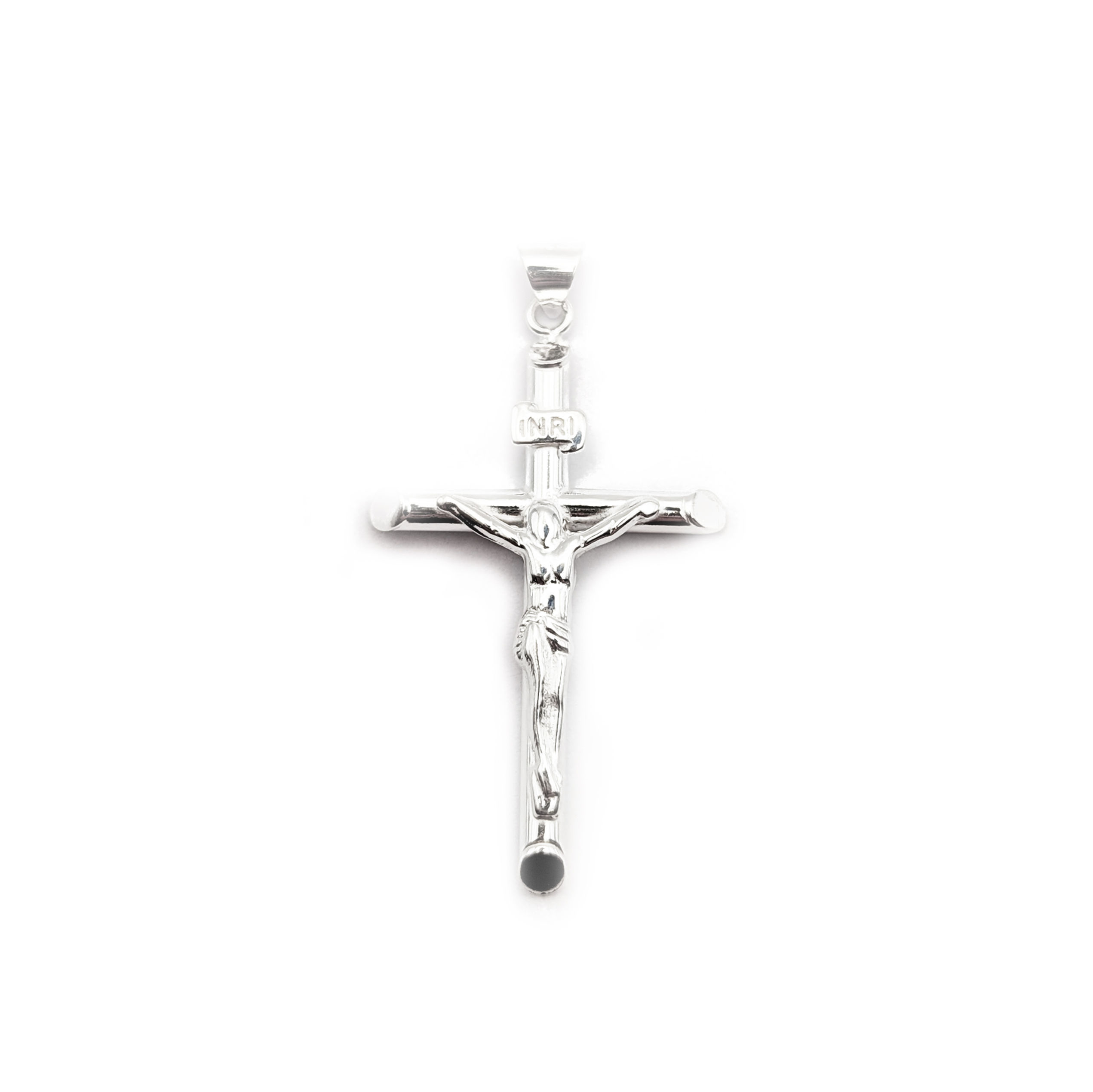 Sterling Silver 40mm Beveled Crucifix Pendant