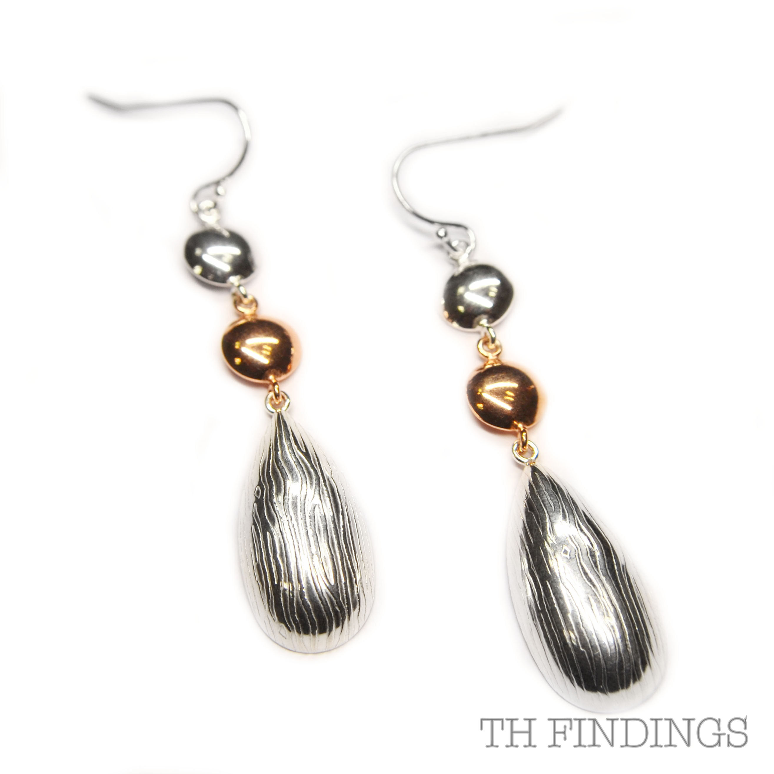Sterling Silver 925 Rose Gold Plated 2 Tone Teardrop Earrings