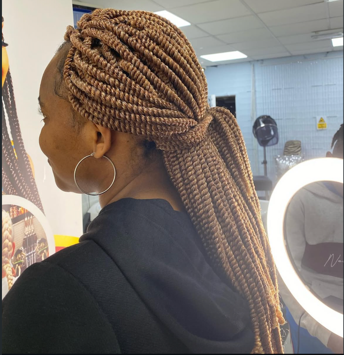 Caramel two strand twists side view at Eestelia Hair Salon Dalkeith Edinburgh — two strand twists protective style
