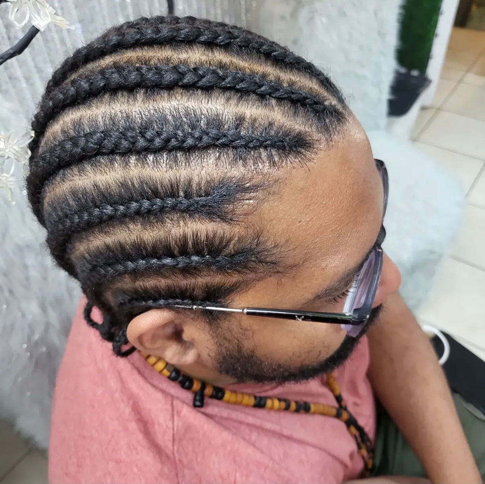 Men's stitch all back cornrows side view at Eestelia Hair Salon Dalkeith Edinburgh — men's stitch cornrow style
