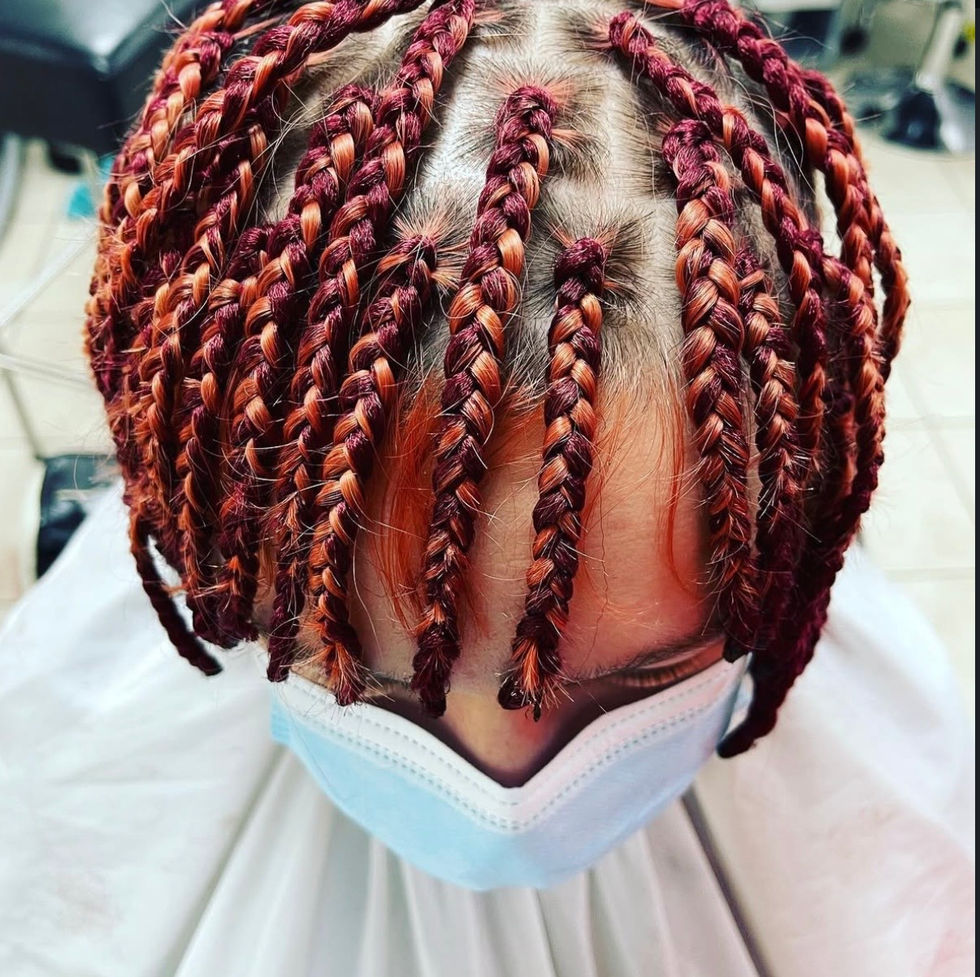 Men's red braids on straight hair overhead view at Eestelia Hair Salon Dalkeith Edinburgh — men's braids all hair types