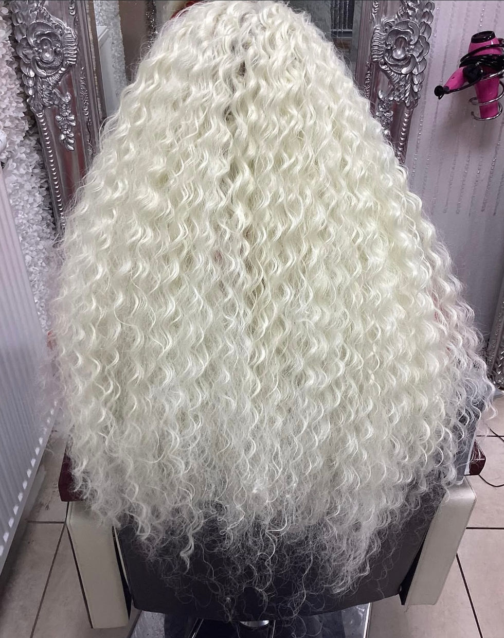 Platinum blonde crochet after back view at Eestelia Hair Salon Dalkeith Edinburgh — platinum blonde crochet braids