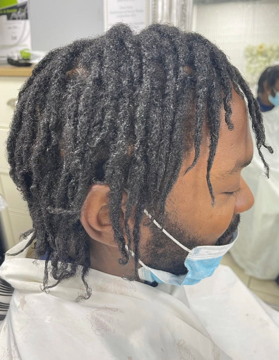 Men's dreadlock installation front side view at Eestelia Hair Salon Dalkeith Edinburgh — new loc journey result