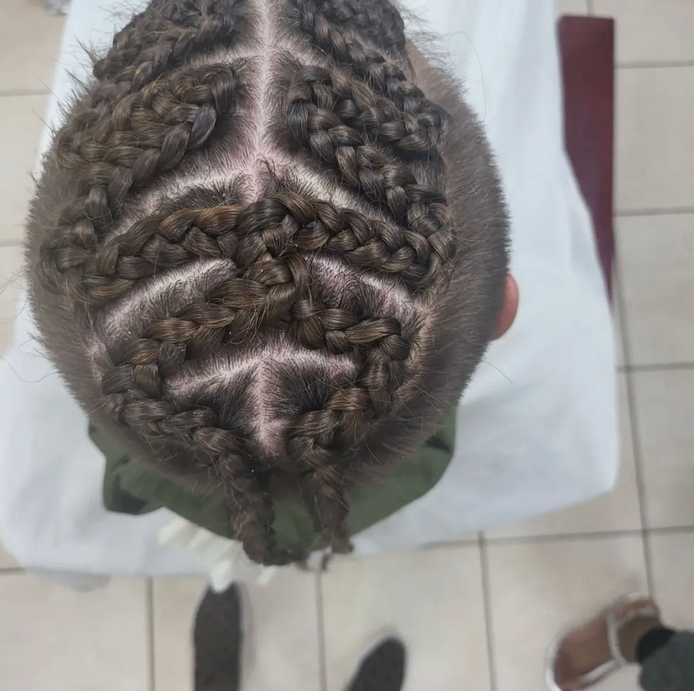 Men's cornrows on straight hair overhead view at Eestelia Hair Salon Dalkeith Edinburgh — men's cornrows European hair