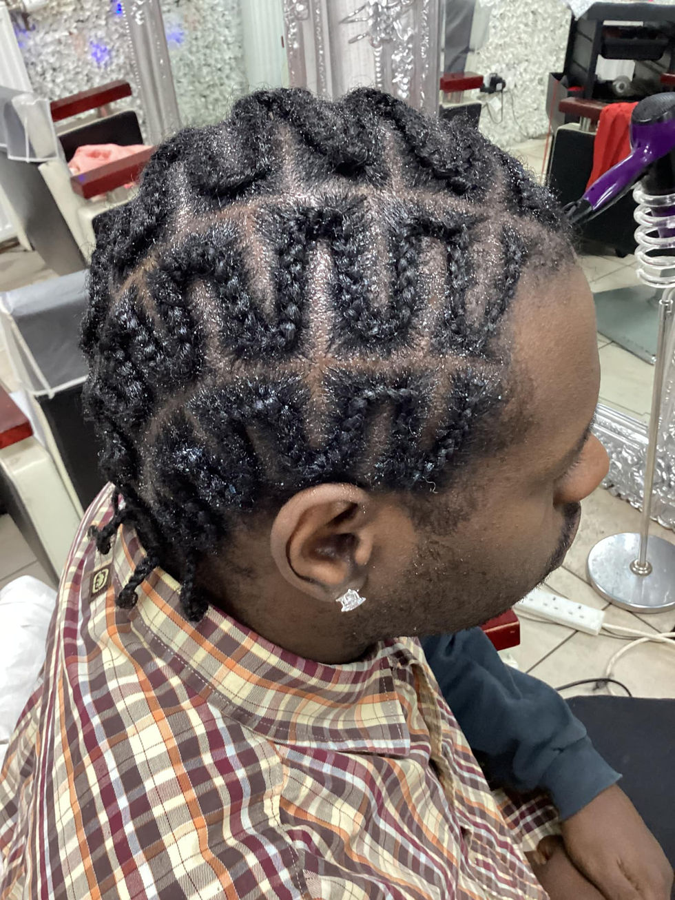 Men's cornrows side view finished result at Eestelia Hair Salon Dalkeith Edinburgh — men's cornrow side profile