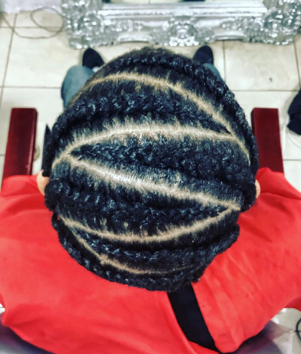 Men's zig zag cornrow design at Eestelia Hair Salon Dalkeith Edinburgh — creative men's cornrow pattern