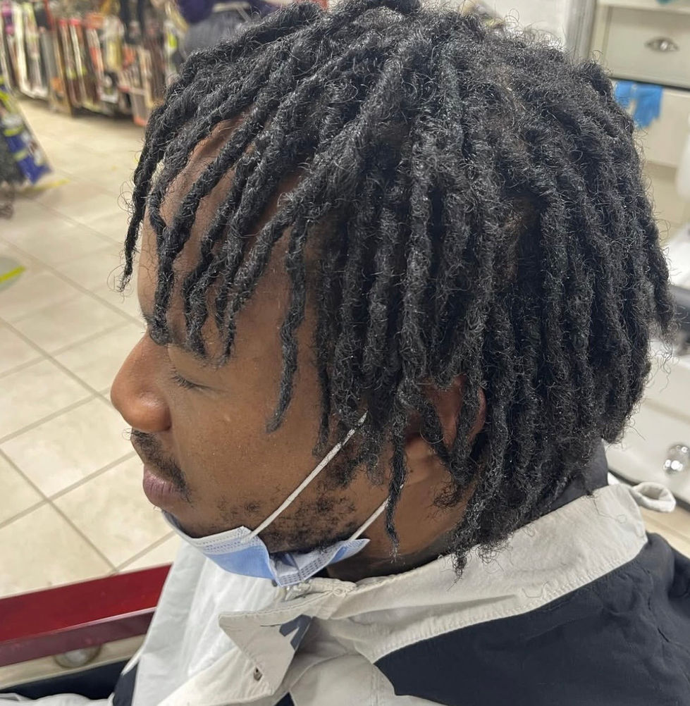 Men's dreadlock installation side view at Eestelia Hair Salon Dalkeith Edinburgh — men's loc installation result